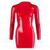 LateX Zip Up Mini Dress With Long Sleeves Red