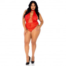 Leg Avenue Floral Lace Crotchless Teddy Red UK 14 to 18